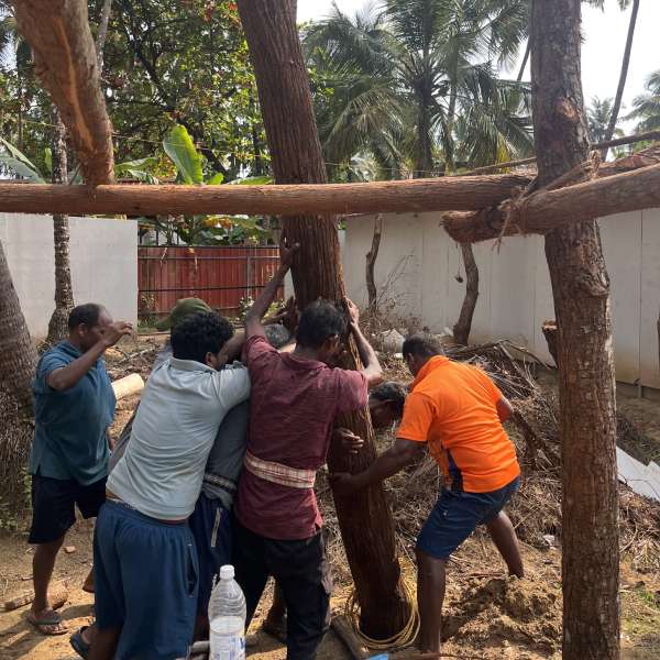 Erecting structural poles for the new café at Luma Goa