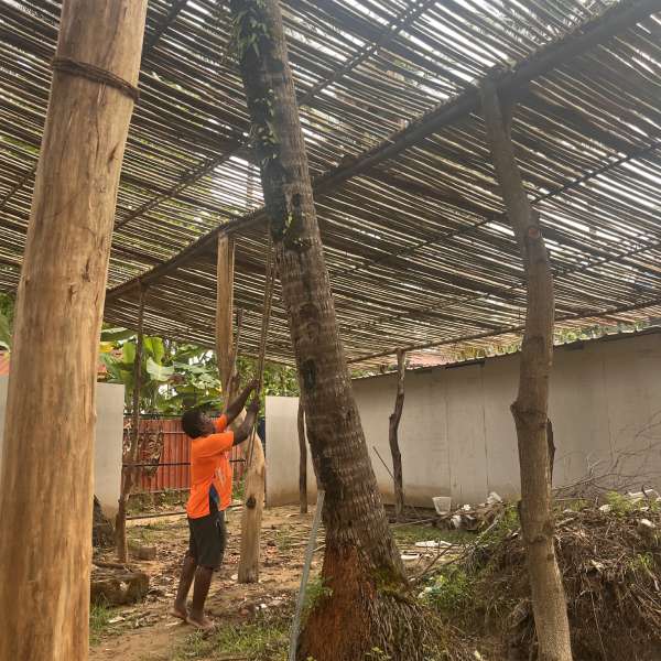 Constructing the thatched roof for the new café at Luma Goa