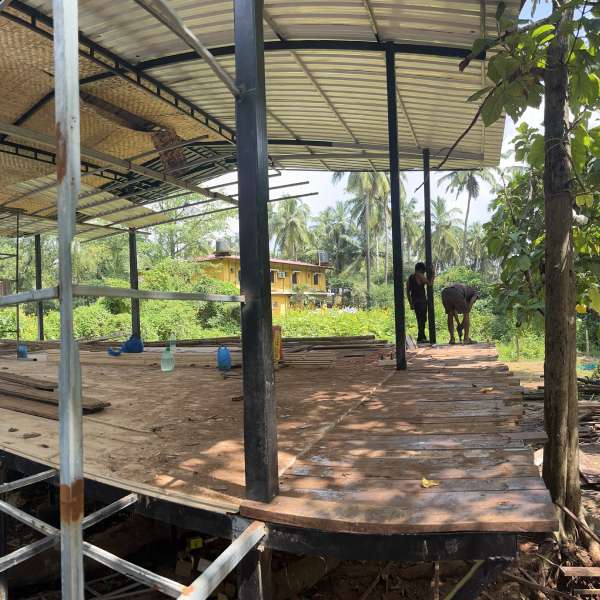 Building the open pavilion for the new yoga shala at Luma Goa
