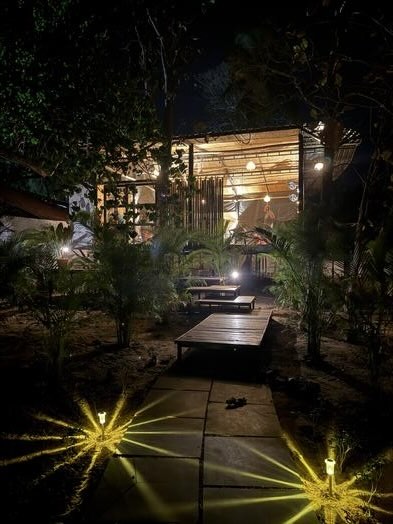 Peaceful yoga retreat setting