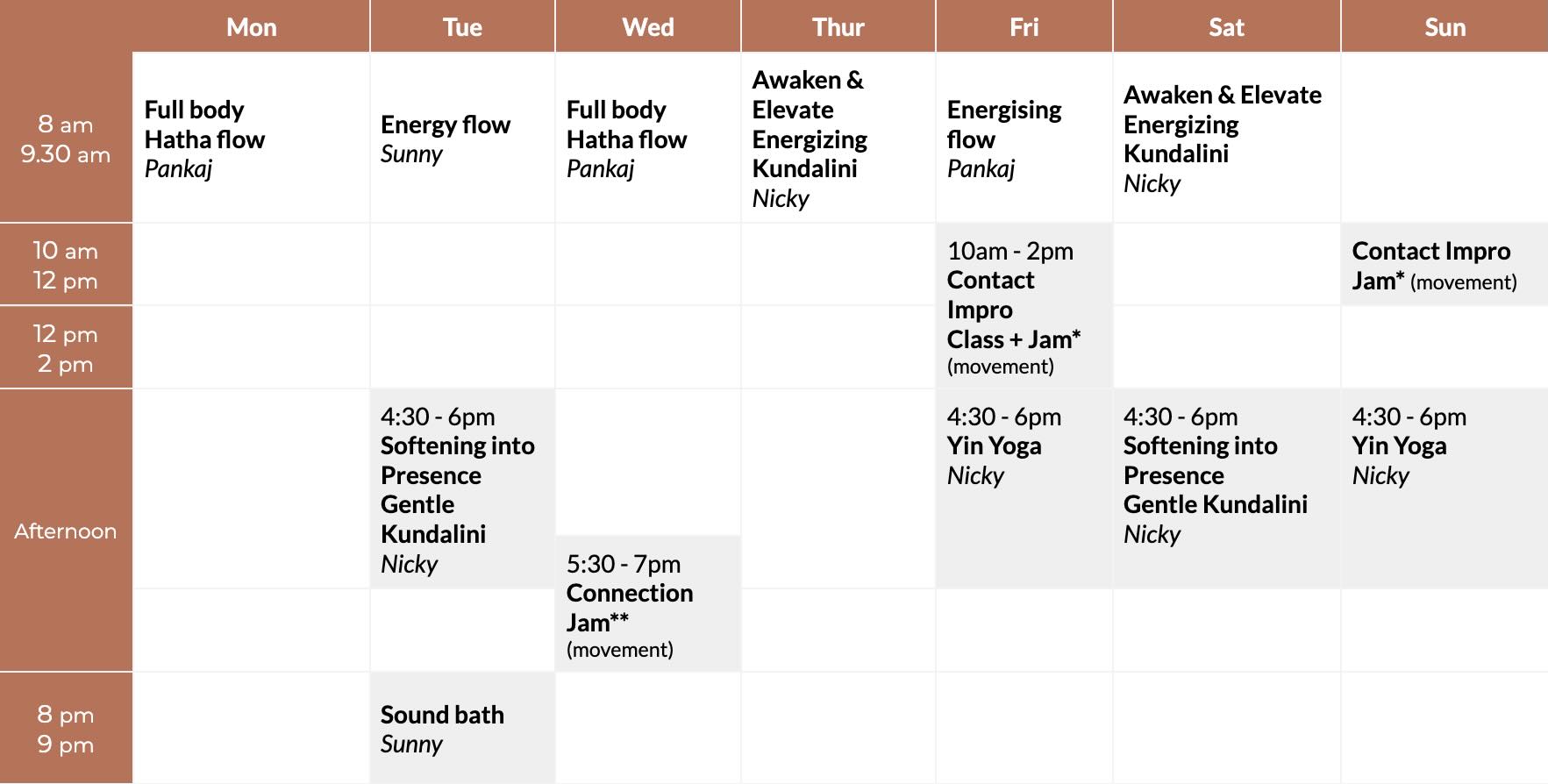 Weekly Yoga Schedule