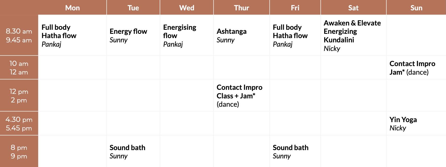 Weekly Yoga Schedule